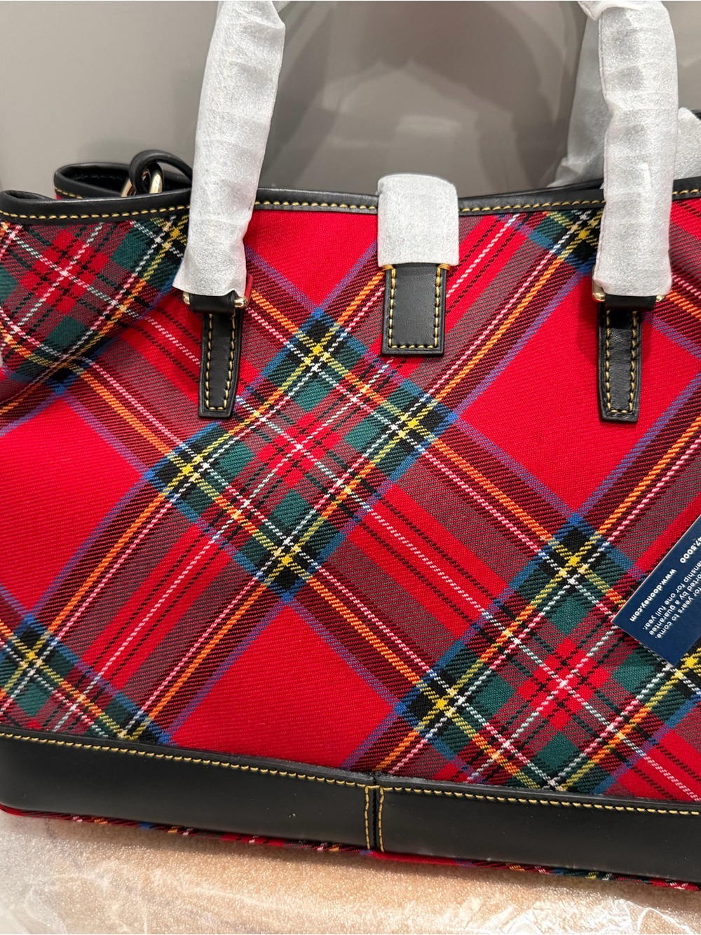 Plaid Red Tote Bag with Black Trim